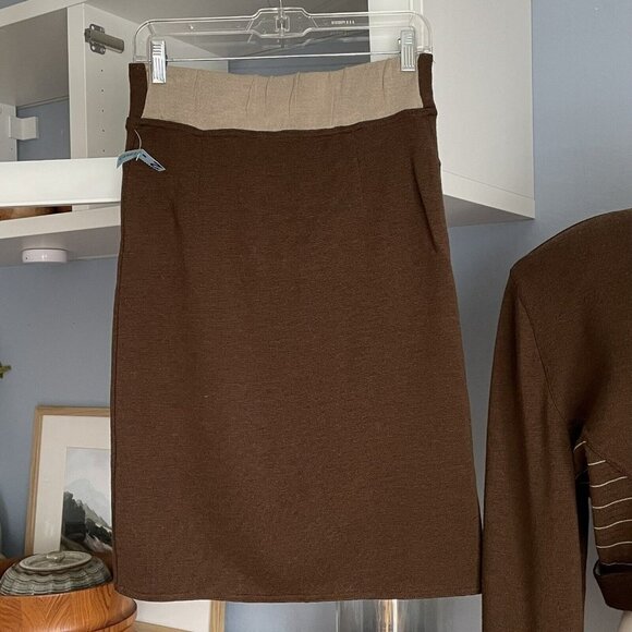 Vtg 80s CHAUMIERE aux TRICOTS Paris Wool Blend Knit Jacket Skirt Suit Brown - Picture 9 of 12